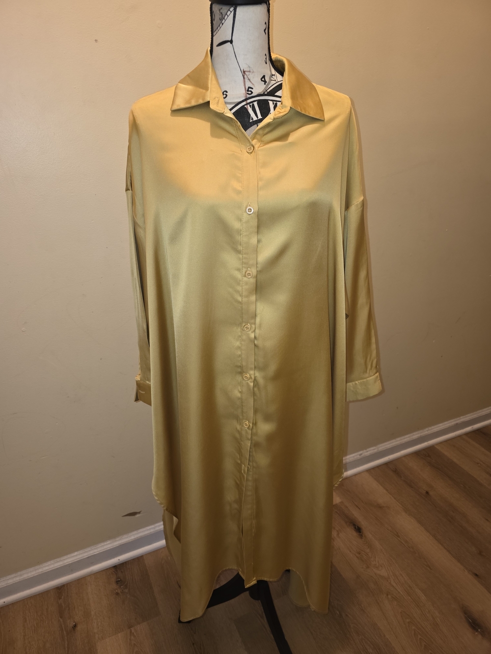 Women's Satin Button-Down Long Shirt  Yellow